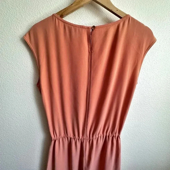 ST. JOHN | Peach Elastic Drawstring Waist Side Pocket Cap Sleeves Dress | Size 2 - Picture 6 of 10